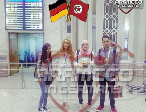 مجموعة من الطلاب في مطار تونس متوجهين للألتحاق بالجامعات الالمانية , شركة ارامكو في المانيا تتمنى لهم دوام التقدم والنجاح .